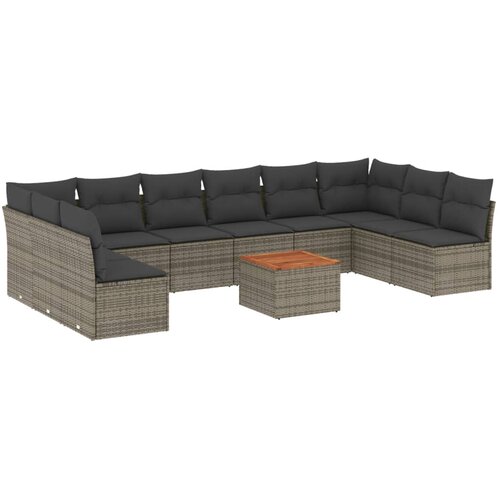  11-dijelni set vrtnih sofa od poliratana s jastucima sivi Slike