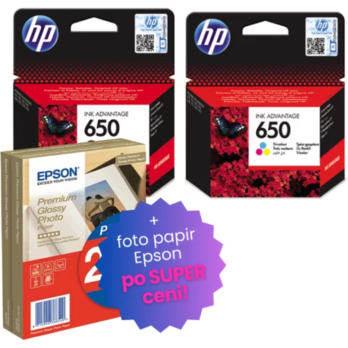 Epson Komplet kartuš HP nr.650 (BK + CMY), original + foto papir po SUPER ceni