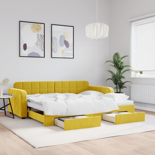 VidaXL Izvlečna dnevna postelja s predali rumena 90x200 cm žamet Slike