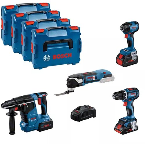 Bosch Akumulatorski set GSR 18V-90C + GDR 18V-210C + GBH 18V-24C + GOP 18V-28 + 1x4,0Ah + 2X 5,5Ah + GAL 1880CV ( 0615990N34 ) Slike