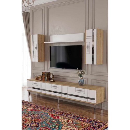 Hanah home TV komoda Ilay, hrast Sapphire / bela / srebrna Cene