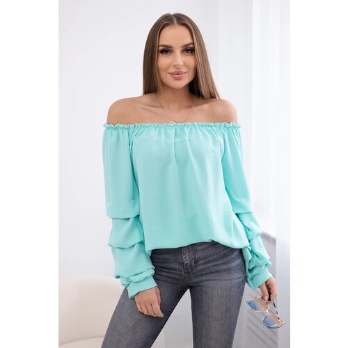 Kesi Spanish blouse with decorative mint sleeves Cene