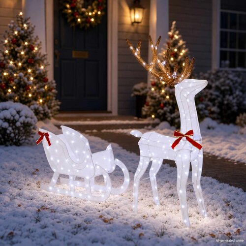  Reindeer vuče saonice LOVIISA 200 LED lampica Hladno bijela Slike