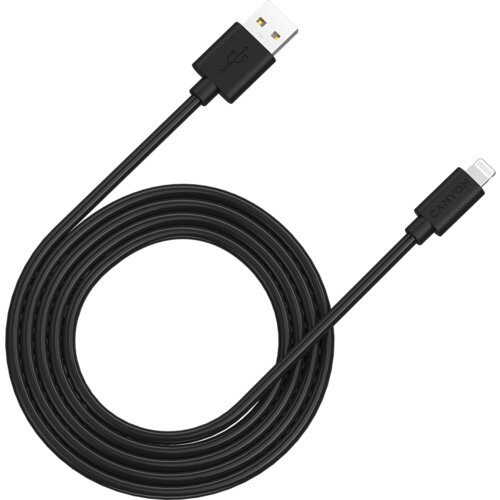 Canyon MFI C48 Lightning USB Cable for Apple (C48), round, PVC, 2M, OD:4.0mm, Power+signal wire: 21AWG*2C+28AWG*2C, Data transfer speed:26MB/s, Black. With shield , with logo and package. Certification: ROHS, MFI. - CNS-MFIC12B Cene