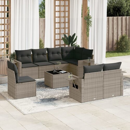 vidaXL 9-dijelni set vrtnih sofa od poliratana s jastucima sivi Cijene