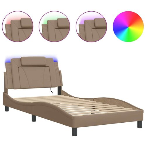  Okvir kreveta s LED svjetlom cappuccino 100x200 cm umjetna koža Slike
