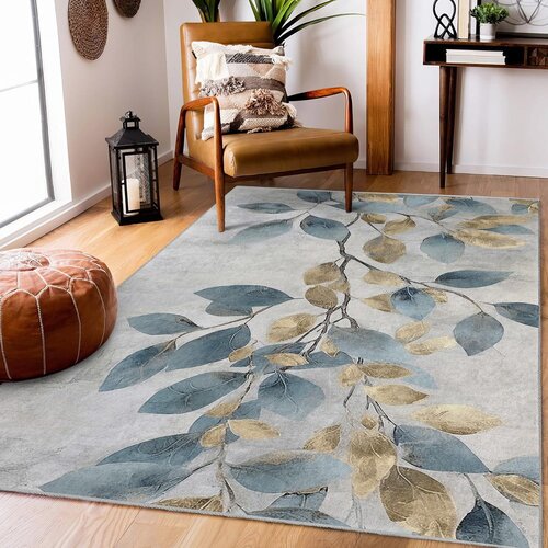 Mila Home svetlo moder/zlat pralen tekač 80x200 cm golden leaves &amp;ndash; Slike