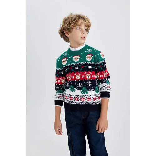 Defacto Boy's Christmas Themed Mini Me Crew Neck Sweater