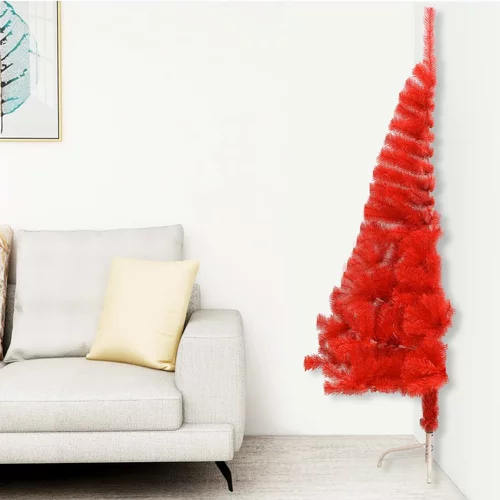 vidaXL Umjetna polovica božićnog drvca sa stalkom crvena 120 cm PVC