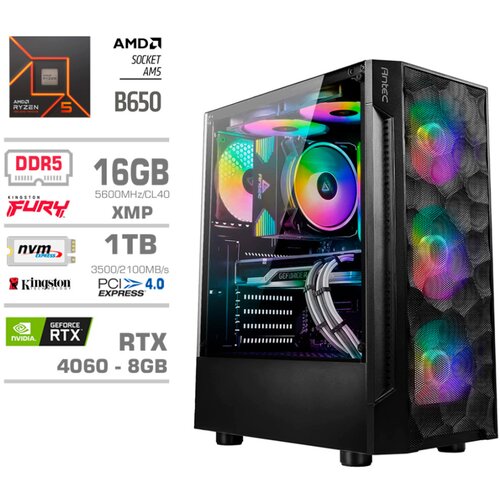 MEGA Računalnik TWR S7 R5-7600/RTX4060-8GB/16GB-DDR5/1TB-4.0/750W/Brez OS RGB, (21218393) Slike