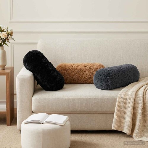  Presvlaka za jastuk 6 pcs HEERLEN Crna &amp;Oslash; 15 x 40 cm PV flis Slike