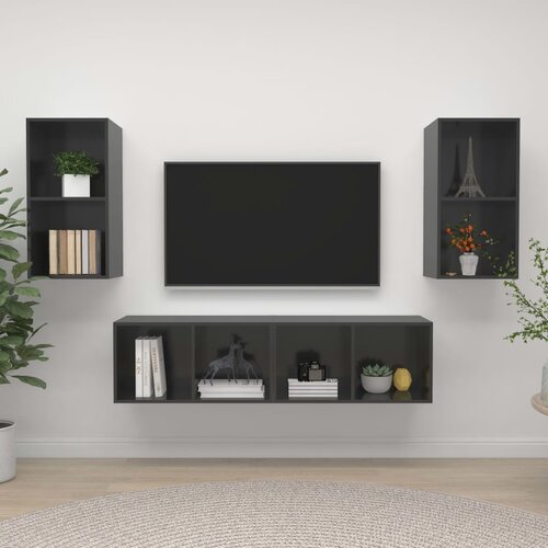 The Living Store Stenska TV omarica 4 kosi visok sijaj siva iverna plo&amp;scaron;ča - TV Omarica, (21375168) Slike