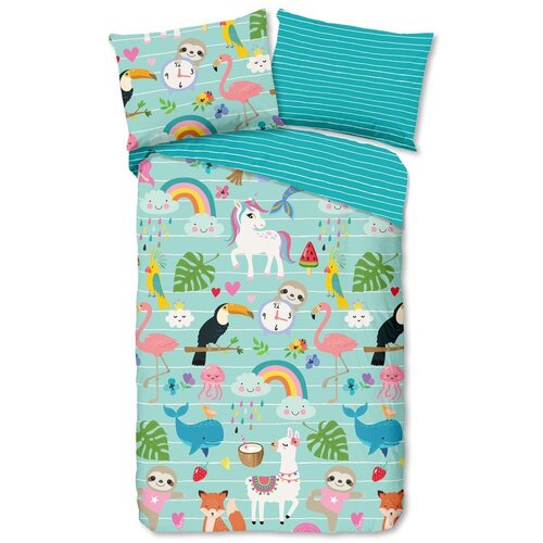 Good Morning Plava pamučna dječja posteljina za krevet za jednu osobu 140x200 cm Festen – Cijene