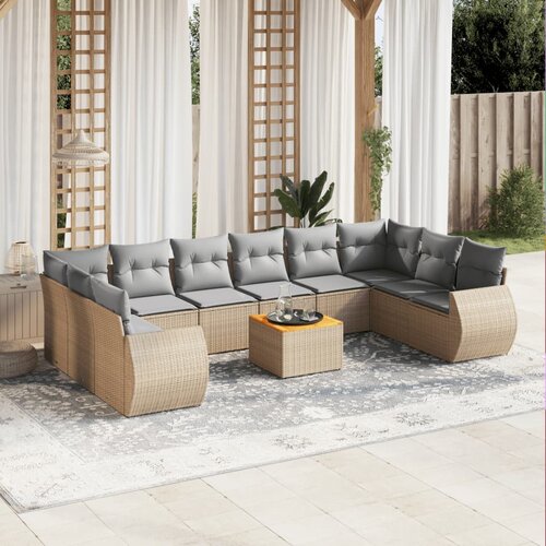 vidaXL 11-dijelni set vrtnih sofa od poliratana s jastucima bež Cijene