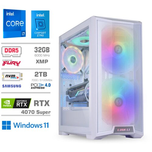 MEGA Računalnik TWR S10 i7-14700K/RTX4070 Super/32GB-DDR5/2TB-4.0/1000W/Win11Home/bela RGB Cene
