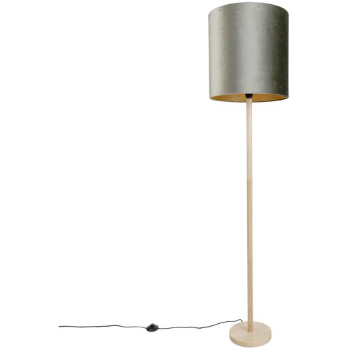 QAZQA Vloerlamp hout met velours kap groen 40cm - Mels Cene