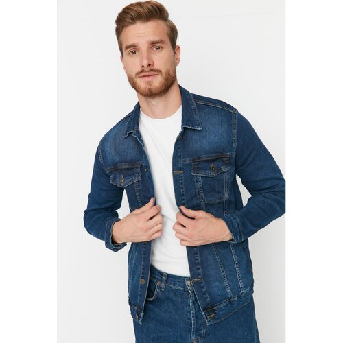 Trendyol Men's Indigo Slim Fit Stretch Fabric Denim Jacket Cene