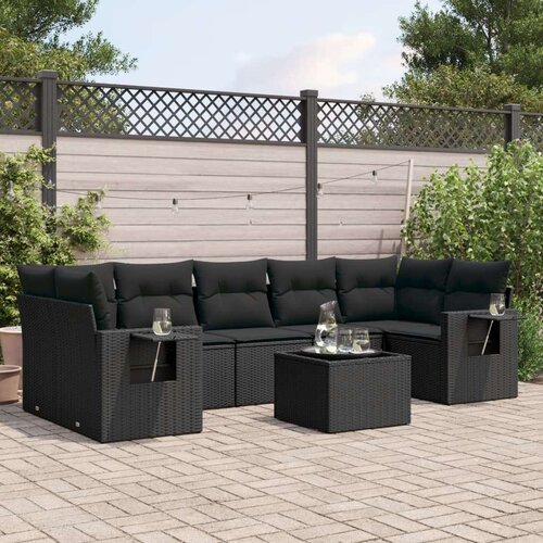 VidaXL 8-dijelni set vrtnih sofa od poliratana s jastucima crni Slike