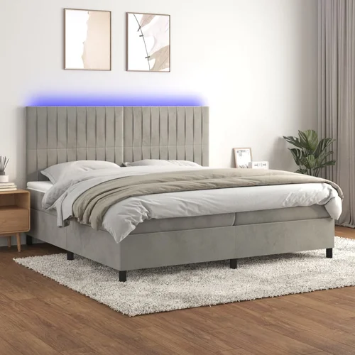  Box spring postelja z vzmetnico LED svetlo siva 200x200cm žamet - Box Spring Postelja, (21489670)