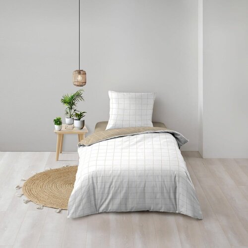 Douceur d intérieur Bela/bež enojna bombažna posteljnina 140x200 cm Cadria – Cene