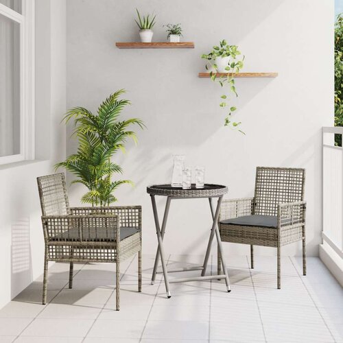  3-delni vrtni bistro set z blazinami siva poli ratan, (22015336) Slike
