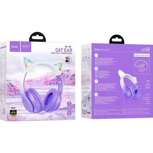 Hoco. Brezžične slu&amp;scaron;alke z mikrofonom, Bluetooth - W42 Cat Ears, Cherry Blossom Slike