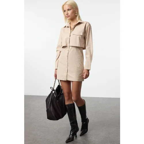 Trendyol Camel A-Line Pocket Detailed Mini Woven Dress