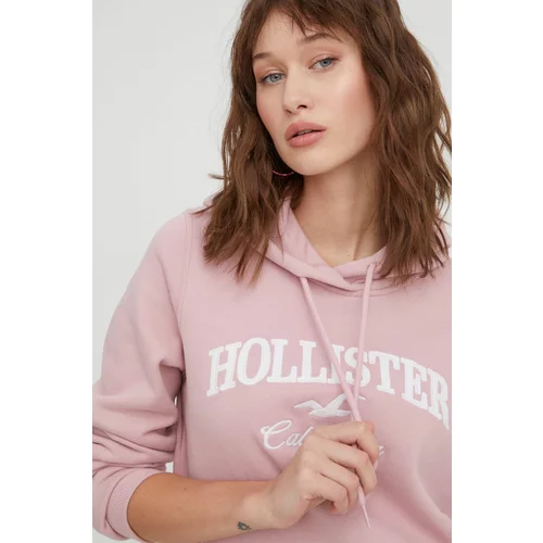 Hollister Co. Pulover ženska, roza barva, s kapuco