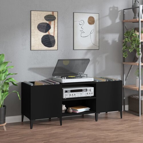 VidaXL Omarica za gramofonske plo&amp;scaron;če črna 121x38x48 cm inženirski les Slike