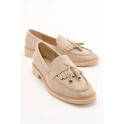 LuviShoes LILY Women's Beige Suede Loafers