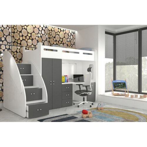 Molarem Home Drveni dječji krevet na kat Zuzia Plus s radnim stolom 200x80 cm - sivi Cijene