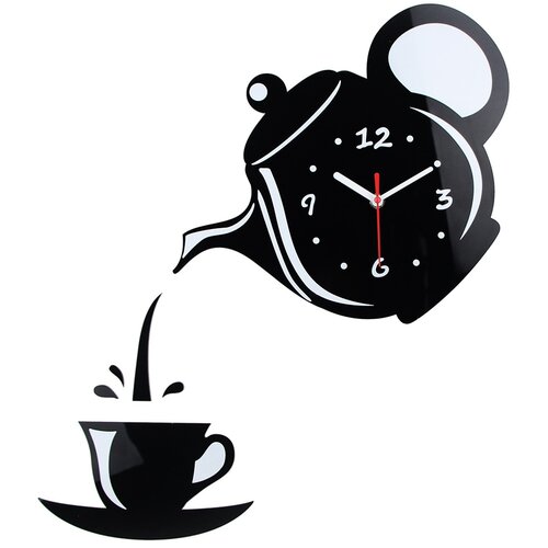 Venisymlis Stenska Ura Creative Teapot Kotliček, 3D Akrilna Stenska Ura S Skodelico Kave In Čaja, Črna, (22060521) Cene