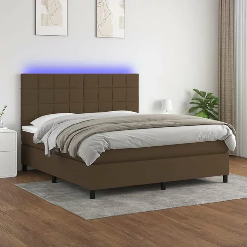  Box spring postelja z vzmetnico LED temno rjava 180x200cm blago, (20898844)