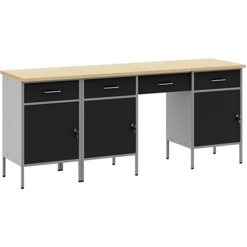 VidaXL 4 delni delovni kabinet in miza, črna, inženirski les in jeklo, (22047518) Slike