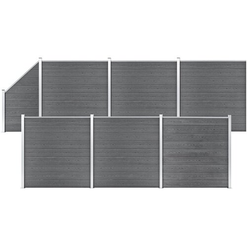 vidaXL wpc ograjni paneli 6 kvadratnih + 1 poševni 1138x186 cm sivi Cene