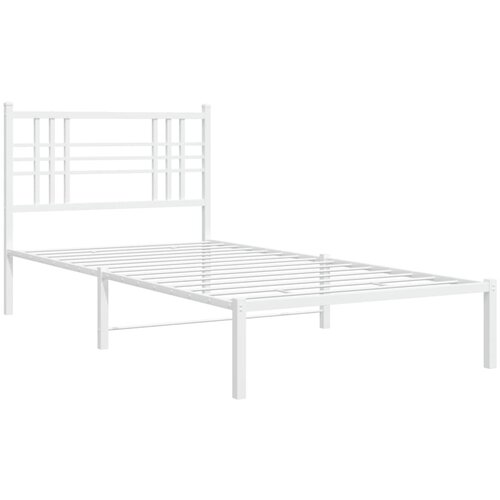 vidaXL Kovinski posteljni okvir z vzglavjem bel 107x203 cm, (21112065) Cene