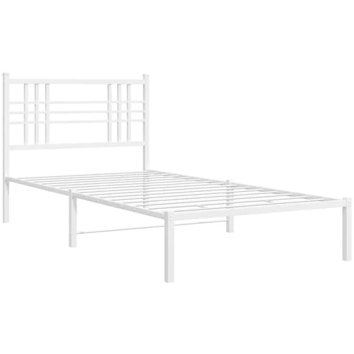 vidaXL Kovinski posteljni okvir z vzglavjem bel 107x203 cm, (21112065)