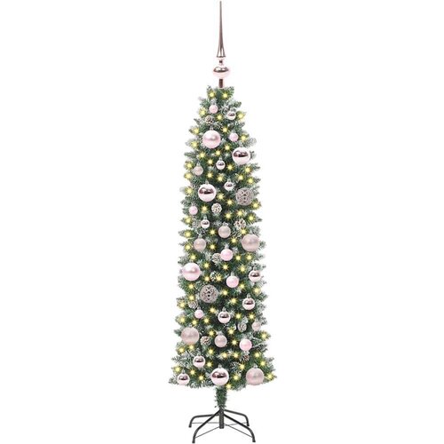 VidaXL Umjetno vitko božićno drvce s stalakom Zelena i bijela 120 cm Slike
