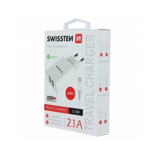 Swissten charger 2x usb 2,1A+USB type c 1,2 m whit Cene