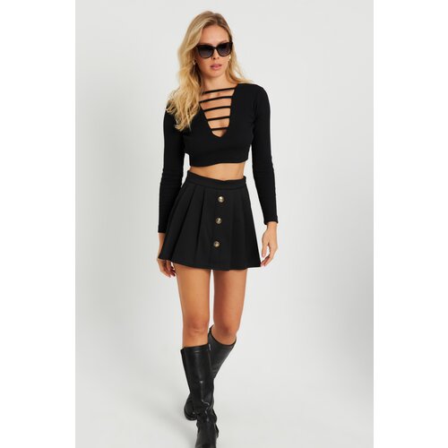 Cool & Sexy Women's Button Detailed Short Skirt Black Slike