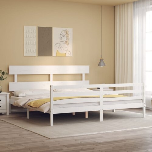 VidaXL Okvir kreveta s uzglavljem bijeli 6FT bračni od masivnog drva Slike