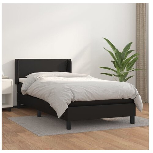  Box spring postelja z vzmetnico črn 100x200 cm umetno usnje Cene