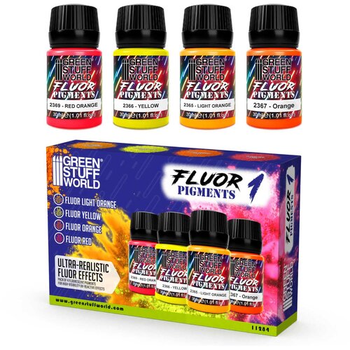 Green Stuff World Fluor Pigments Set 30ml - No. 1 | Set Fluorescentnih Pigmenata Br. 1 (4x30ml) Slike