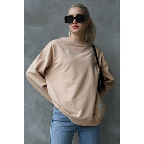 Madmext Beige Basic Oversized Women's Sweatshirt Slike