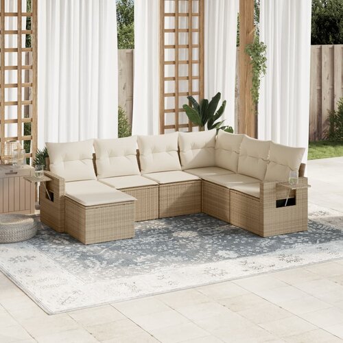 vidaXL 7-dijelni set vrtnih sofa od poliratana s jastucima bež Cijene