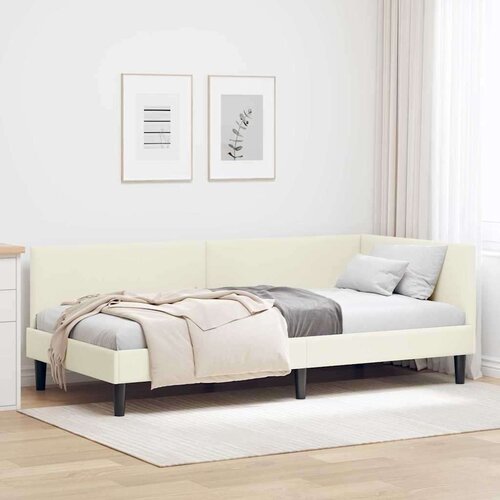 VidaXL Kutni okvir kreveta Krema 90 x 200 cm Velvet i inženjerski drvo Slike