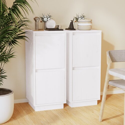 VidaXL Komode 2 kom bijele 31,5 x 34 x 75 cm od masivne borovine Slike