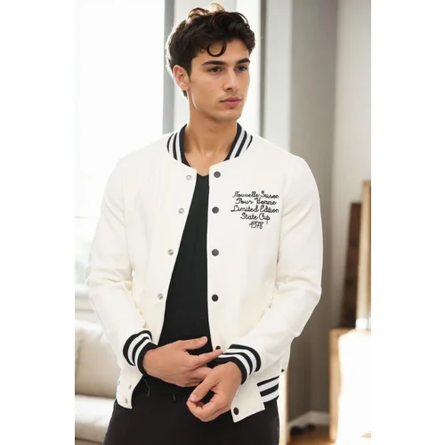 Dewberry 36934 Mens College Jacket with Embroidery Detail-WHITE