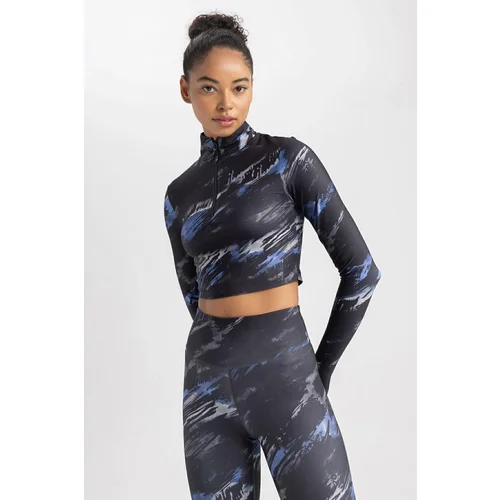 Defacto Fit Crop Sheer Digital Printed Patterned Long Sleeve T-Shirt