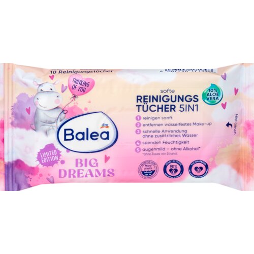Balea Big Dreams maramice za uklanjanje šminke, 5in1 10 kom Cene